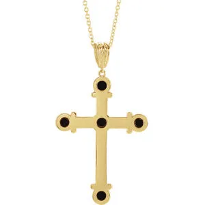 Platinum 14k Yellow Rose White Silver Genuine Onyx Cross Pendant Charm Necklace