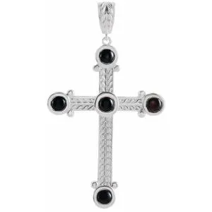 Platinum 14k Yellow Rose White Silver Genuine Onyx Cross Pendant Charm Necklace