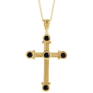 Platinum 14k Yellow Rose White Silver Genuine Onyx Cross Pendant Charm Necklace