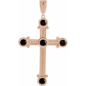 Platinum 14k Yellow Rose White Silver Genuine Onyx Cross Pendant Charm Necklace
