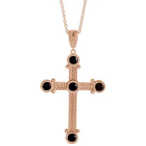 Platinum 14k Yellow Rose White Silver Genuine Onyx Cross Pendant Charm Necklace