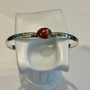Plum Spiny Turquoise Sterling Silver Adjustable Cuff Bracelet Southwest Style Handmade