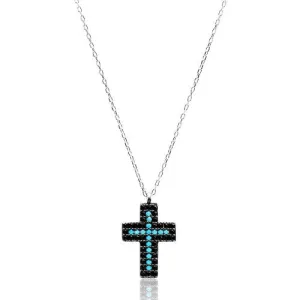 SACRED HEART TURQUOISE CROSS NECKLACE