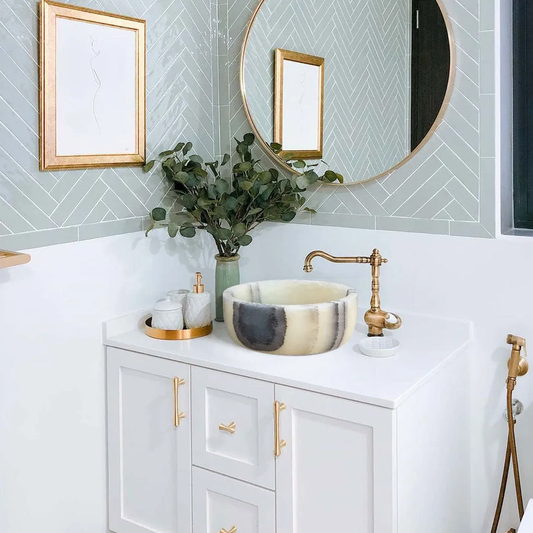 TCSC | Green Translucent Onyx Natural Stone Above Vanity Bathroom Vessel Sink