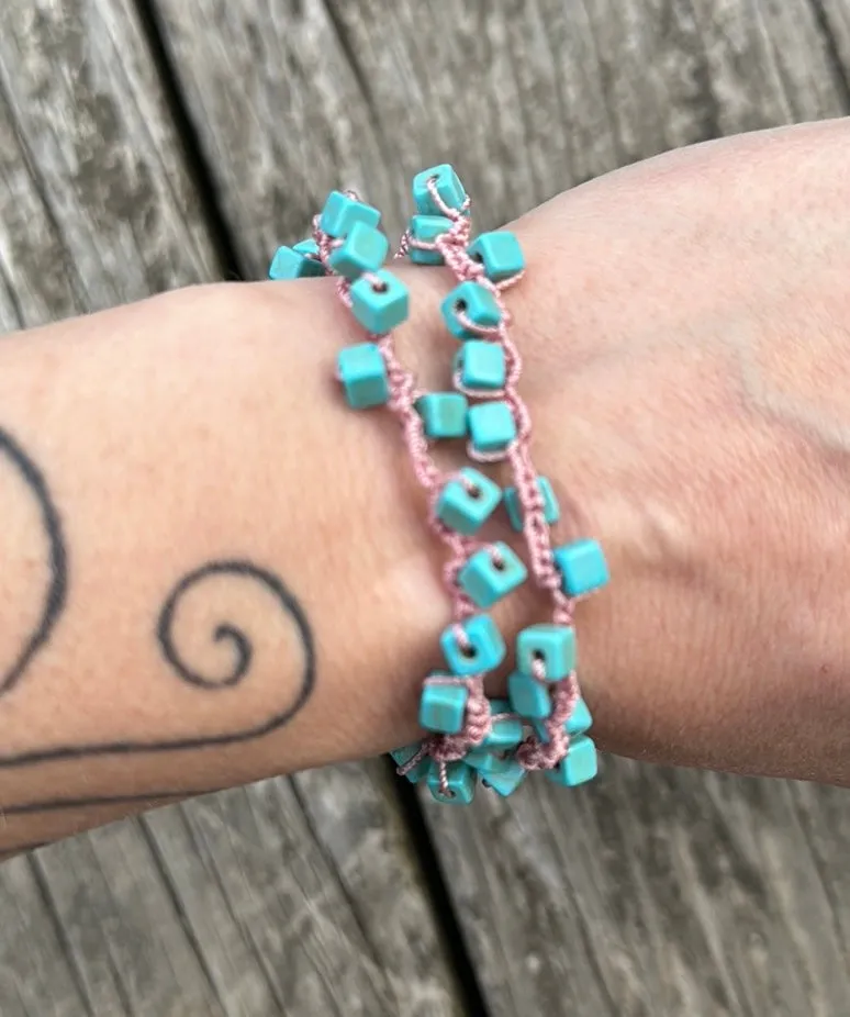 Turquoise cube bead bracelet