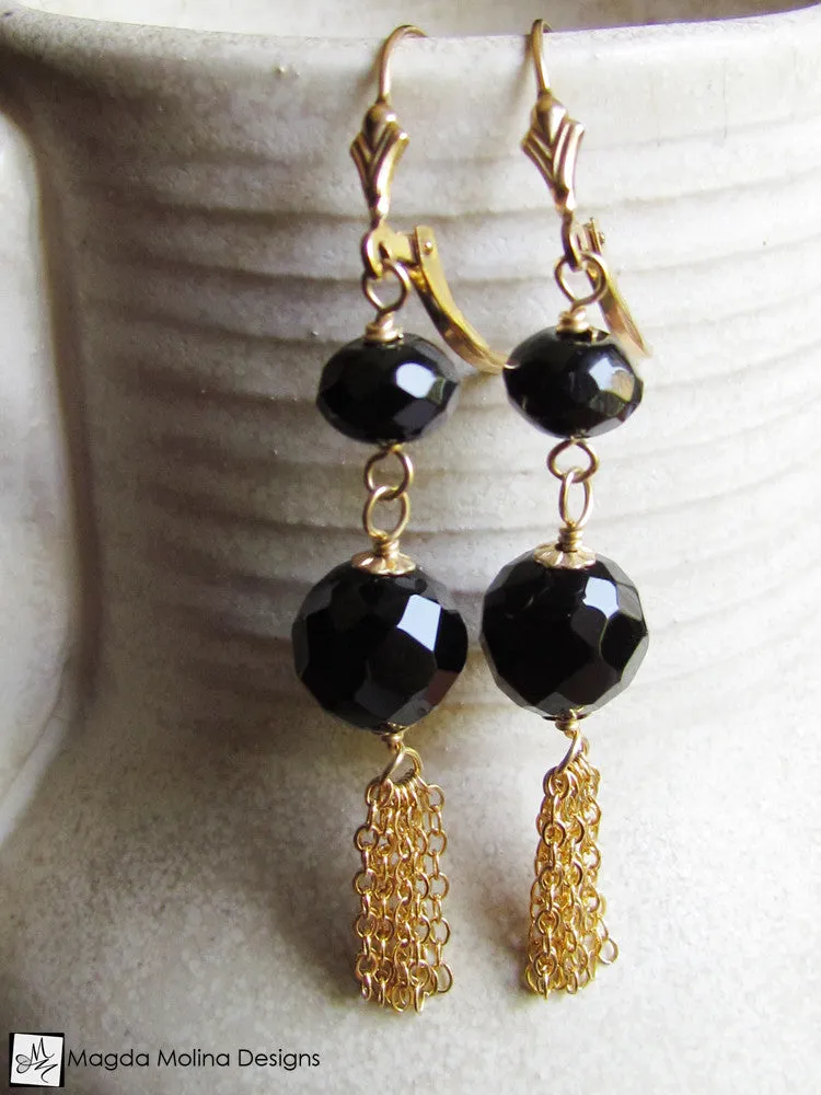 WHOLESALE - The Black Onyx And Gold Tassel Earrings