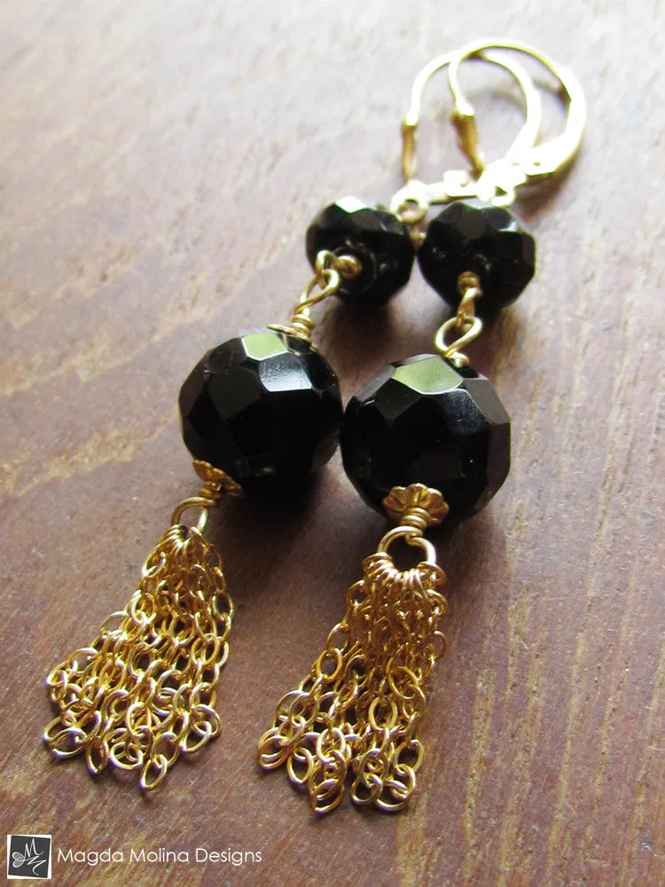 WHOLESALE - The Black Onyx And Gold Tassel Earrings