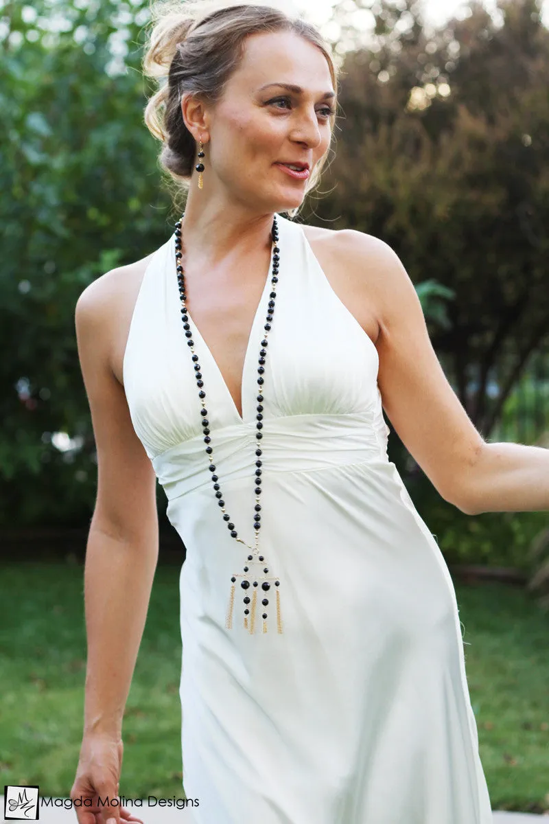 WHOLESALE - The Black Onyx And Gold Tassel Earrings
