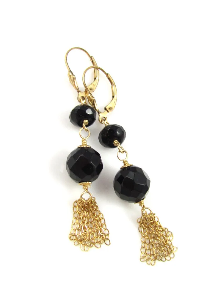 WHOLESALE - The Black Onyx And Gold Tassel Earrings