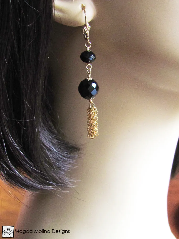 WHOLESALE - The Black Onyx And Gold Tassel Earrings