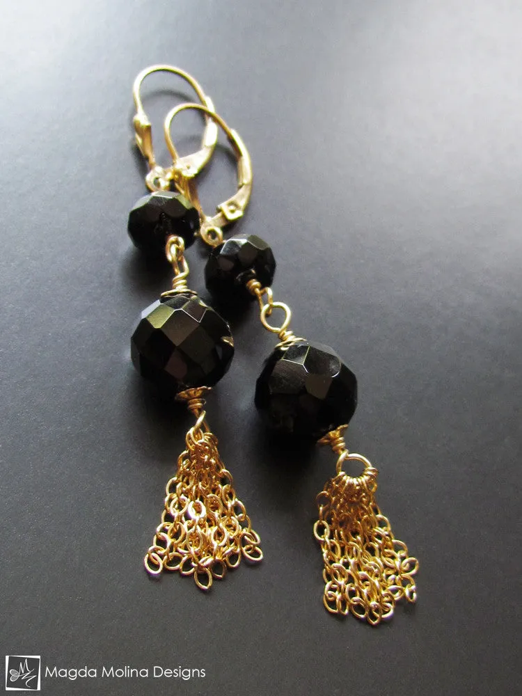 WHOLESALE - The Black Onyx And Gold Tassel Earrings