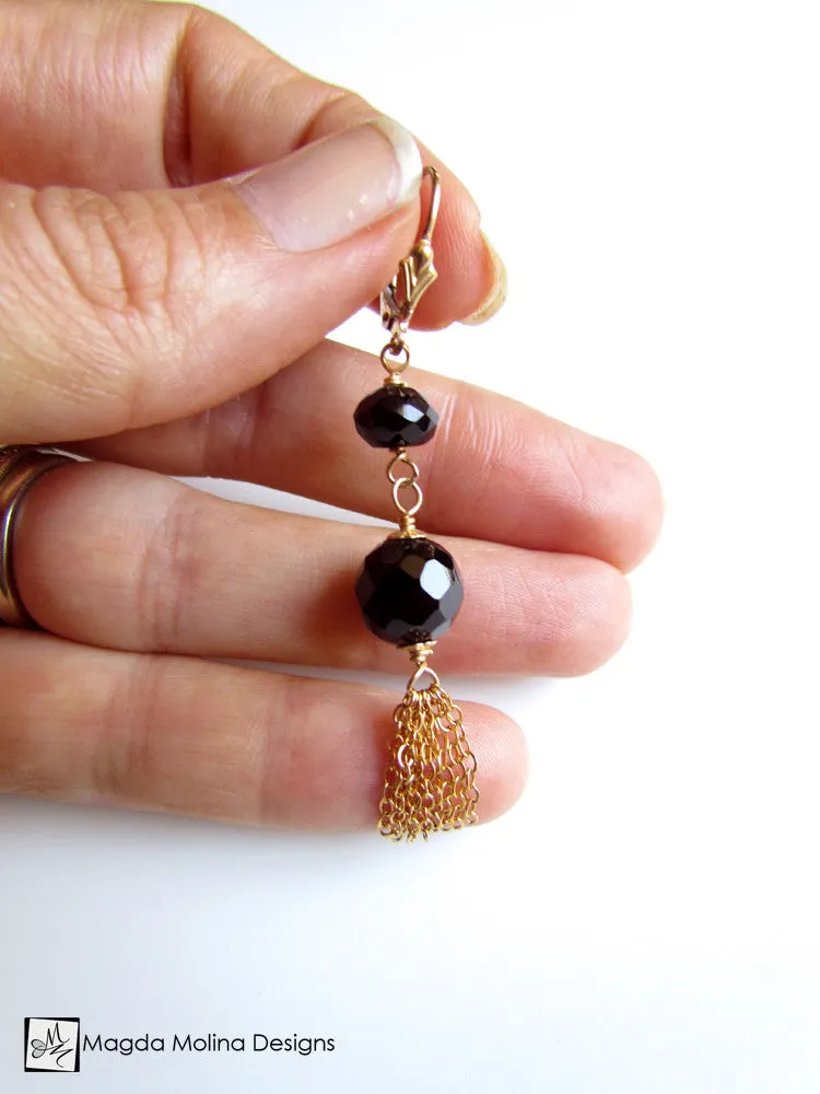 WHOLESALE - The Black Onyx And Gold Tassel Earrings